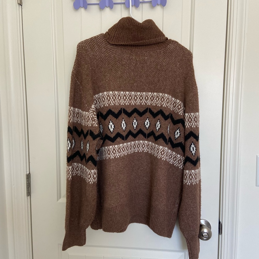 Olive + Oak women’s brown patterned soft cowl neck plush sweater‎ XL - Picture 6 of 7